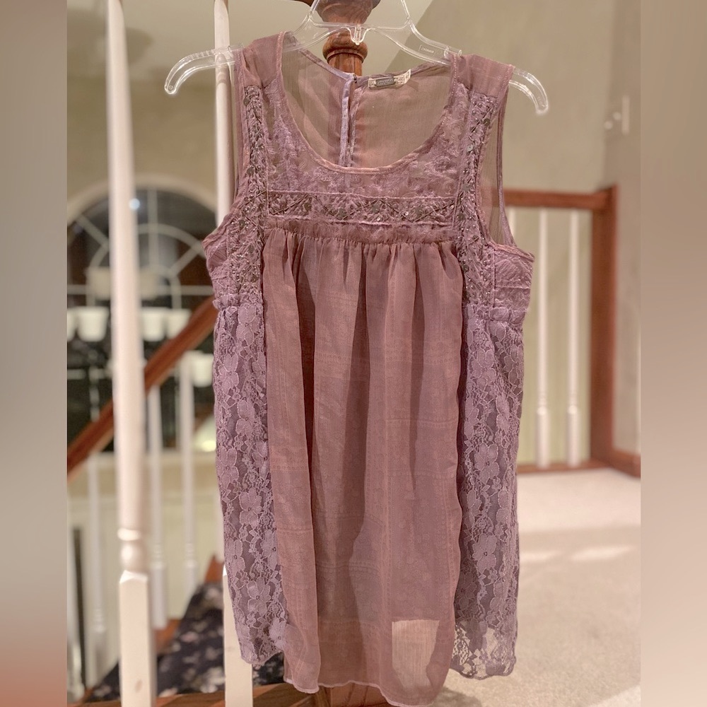 gimmicks by BKE Mauve Embellished Lace Blouse